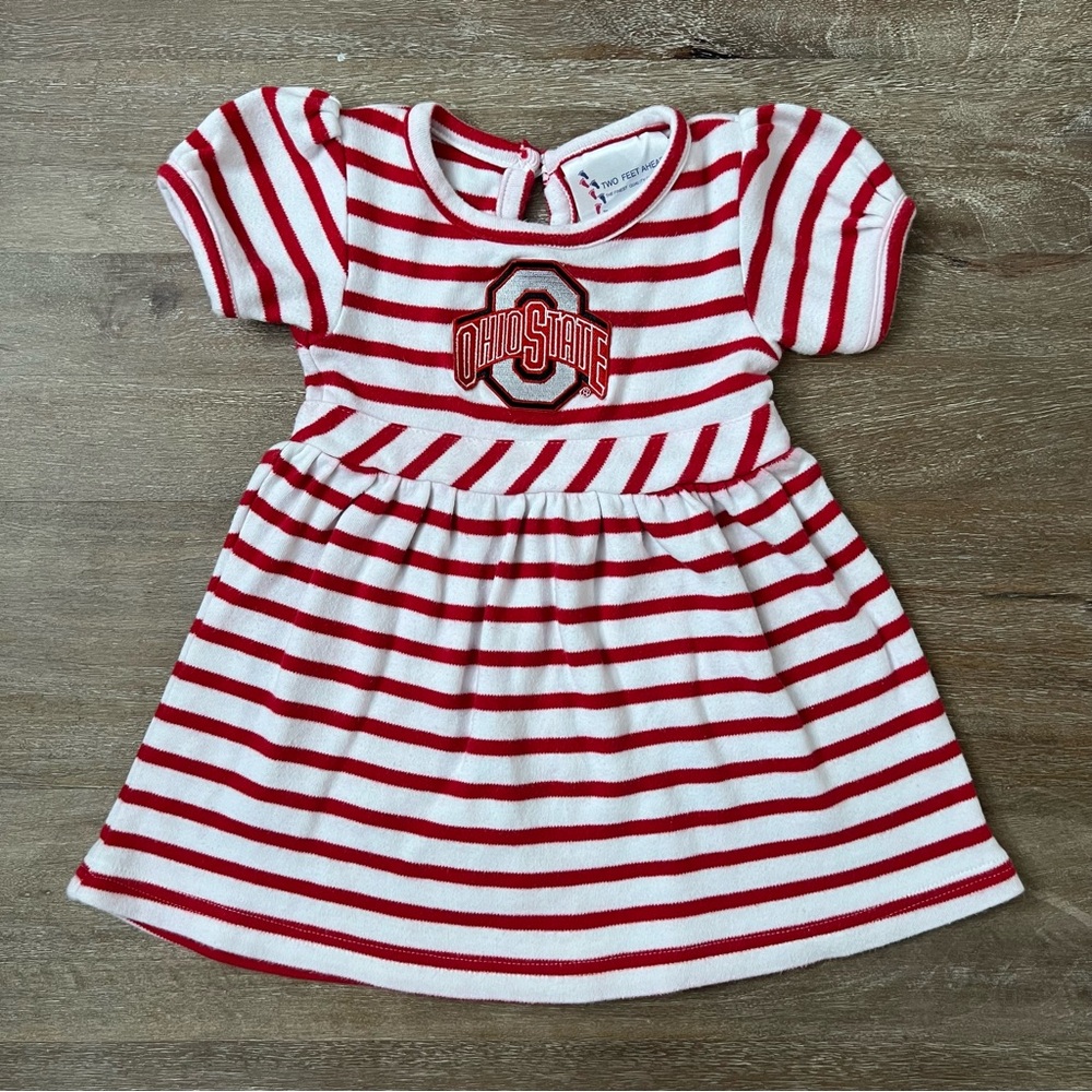 Two Feet Ahead Ohio State Red and White Stripe Toddler Collegiate Dress